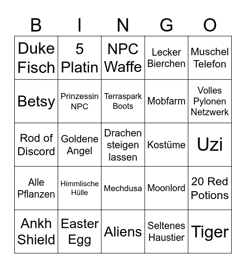 Terraria Bingo Card
