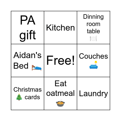 Sunday Family Day Prep Bingo Card