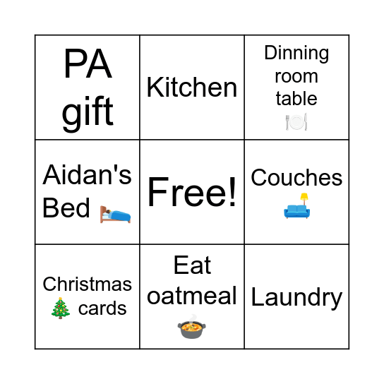 Sunday Family Day Prep Bingo Card