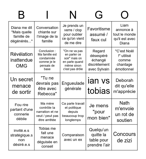 Noël n°3 chez les riches dysfonctionnels Bingo Card