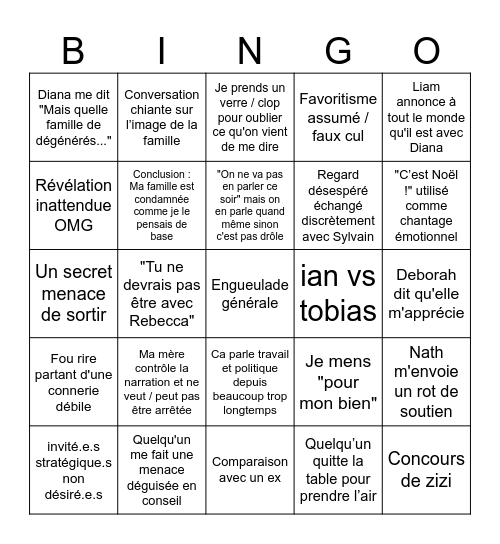 Noël n°3 chez les riches dysfonctionnels Bingo Card