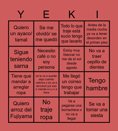 YEKI NAVIDAD 2025 Bingo Card