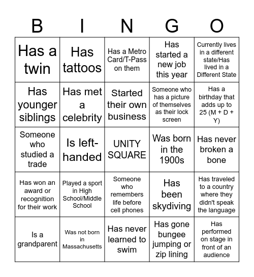 Find Someone Who... Bingo Card