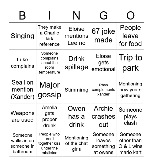 Christmas gathering Bingo Card