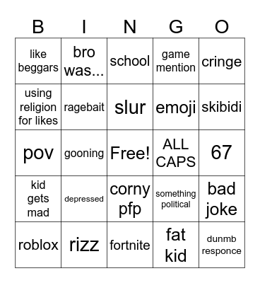 gen alpha kids Bingo Card