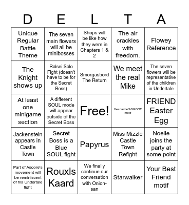 Deltarune Chapter 5 Bingo Kaard Bingo Card