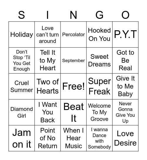 Classics SINGO Bingo Card