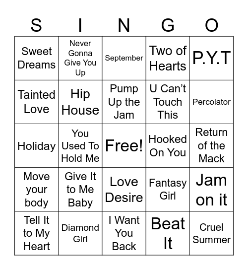 Classics SINGO Bingo Card