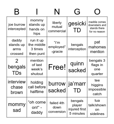 bengals dolphins Bingo Card