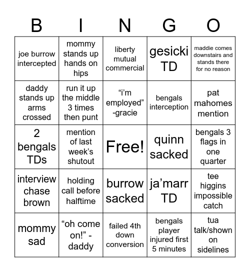 bengals dolphins Bingo Card