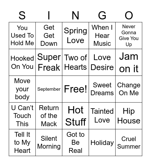Classics SINGO Bingo Card