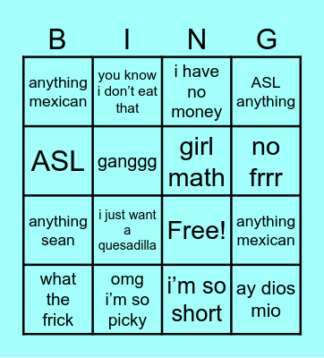 caroline bingo!! Bingo Card