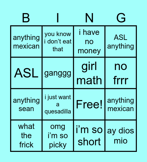 caroline bingo!! Bingo Card