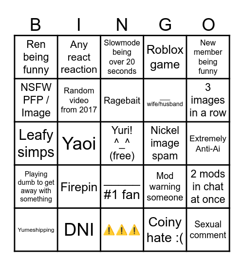 General Chat Bingo Card