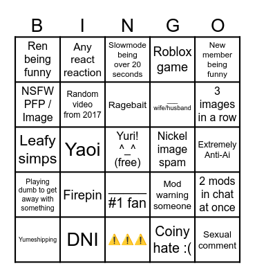 General Chat Bingo Card