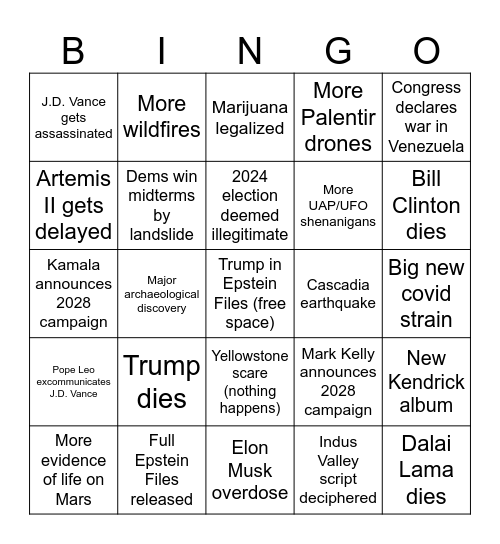 2026 Bingo Card Bingo Card