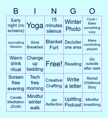 January Rest & Relaxation Bingo Card