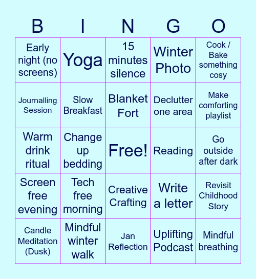 January Rest & Relaxation Bingo Card
