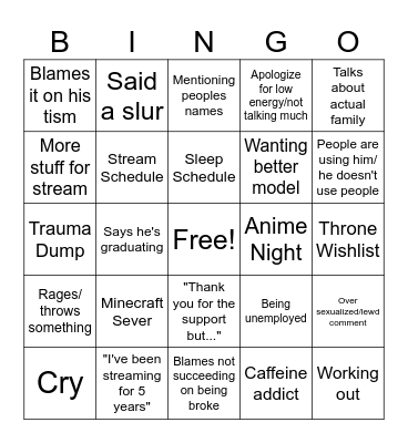 Ray Bingo Card