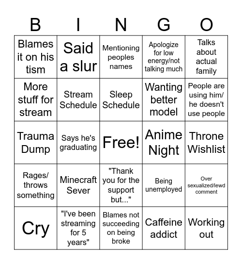 Ray Bingo Card