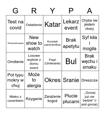 Grypa 2025 bingo Card