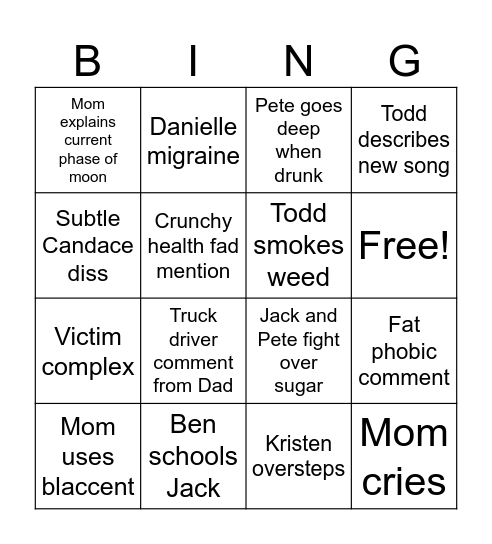Family Bingo Card