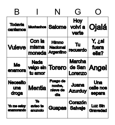Bingo Musical Bingo Card