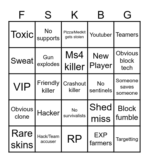 Forsaken BINGO Card