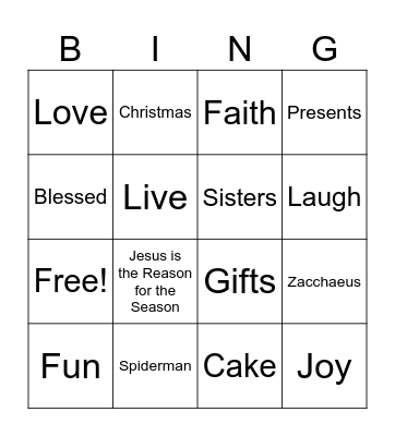 Zacchaeus Bingo Card