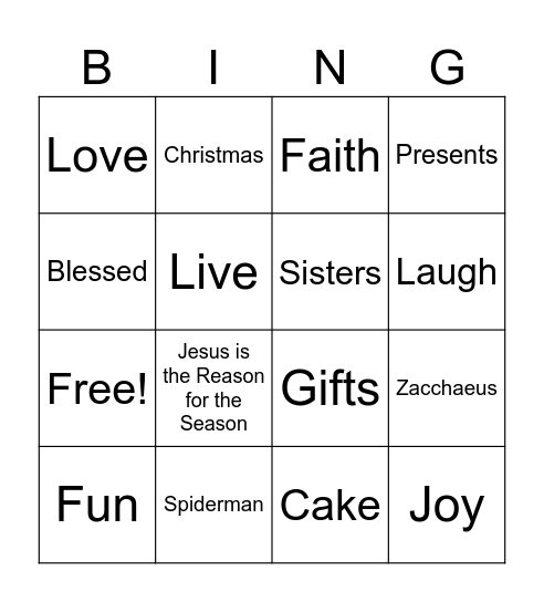 Zacchaeus Bingo Card