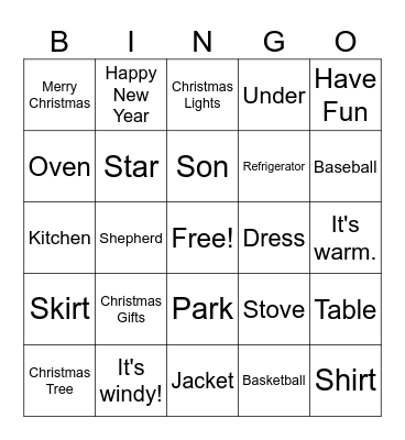 Christmas and review Bingo Card