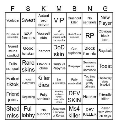 Forsaken MEGA BINGO Card