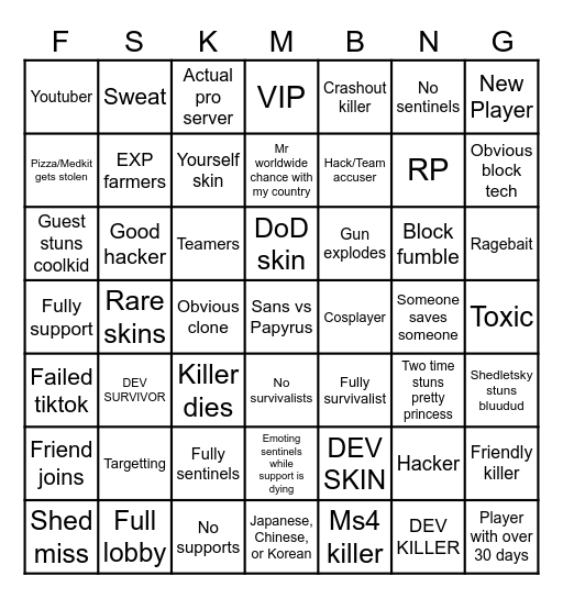 Forsaken MEGA BINGO Card