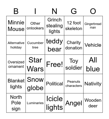 Christmas Light Looking Bingo Card