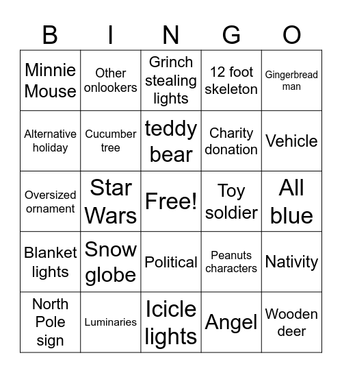 Christmas Light Looking Bingo Card
