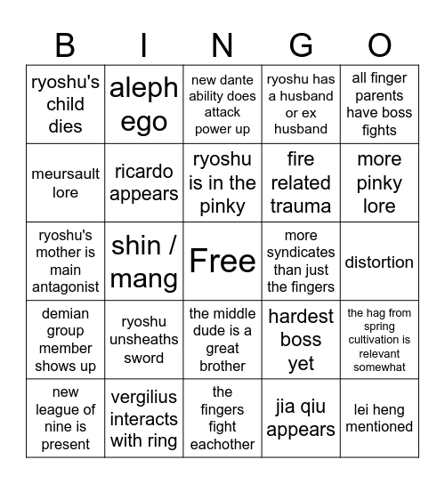 canto 9 bingo !!!! Bingo Card