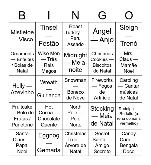 CHRISTMAS AND NEW YEAR'S BINGO Card