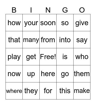 Yellow/Orange Sight Words Bingo Card