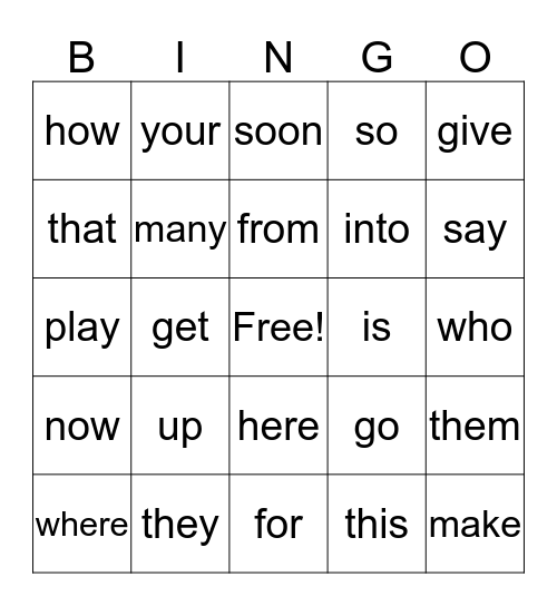 Yellow/Orange Sight Words Bingo Card