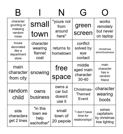 Hallmark Christmas Bingo Card