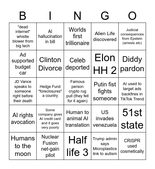 Cole's 2026 Bingo Card