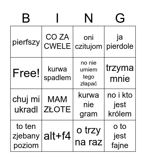 Fall Guys Bingo Card