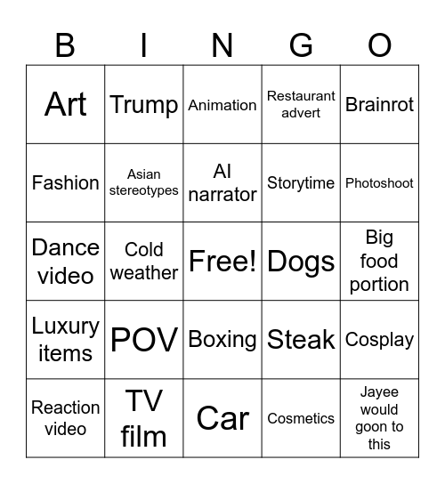 Jayee'r fyp v2 Bingo Card