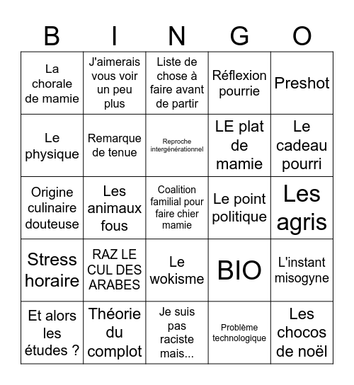 Le bingo de Noël Bingo Card