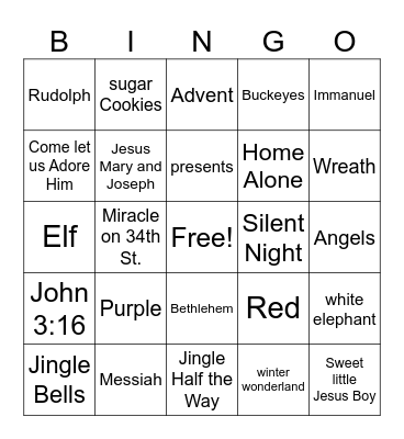 Christmas Time Bingo Card