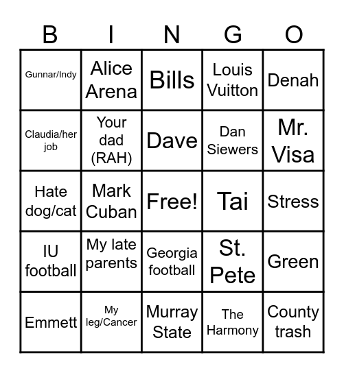 Paula Blythe Bingo Card