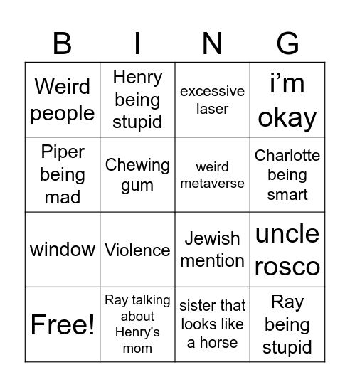 Henry Danger Bingo Card