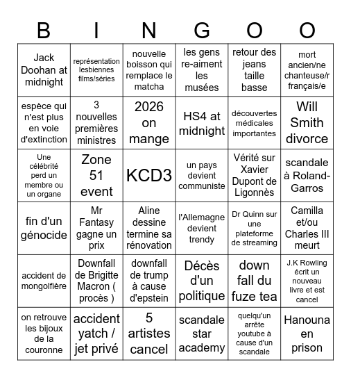 BINGO 2026 Bingo Card