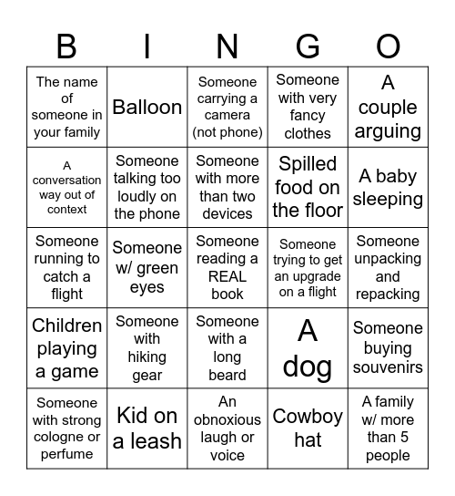 Airport Bingo Card