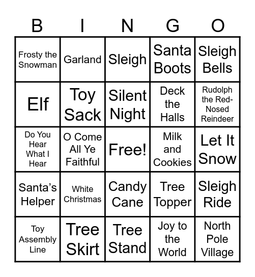 Woods Family Christmas Bingo Card